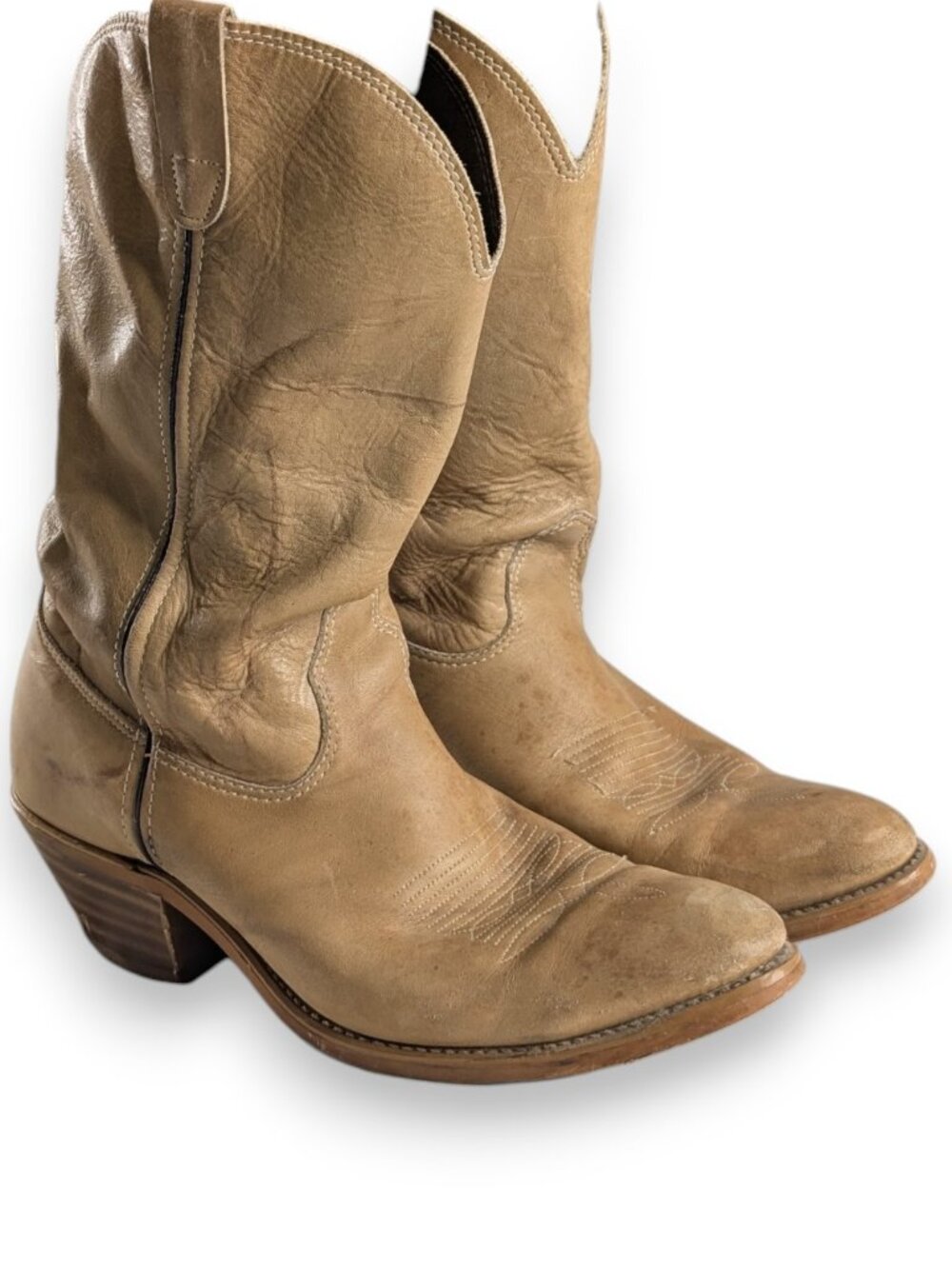 VTG Double H Cream Tan Leather Work Boots Western Utility